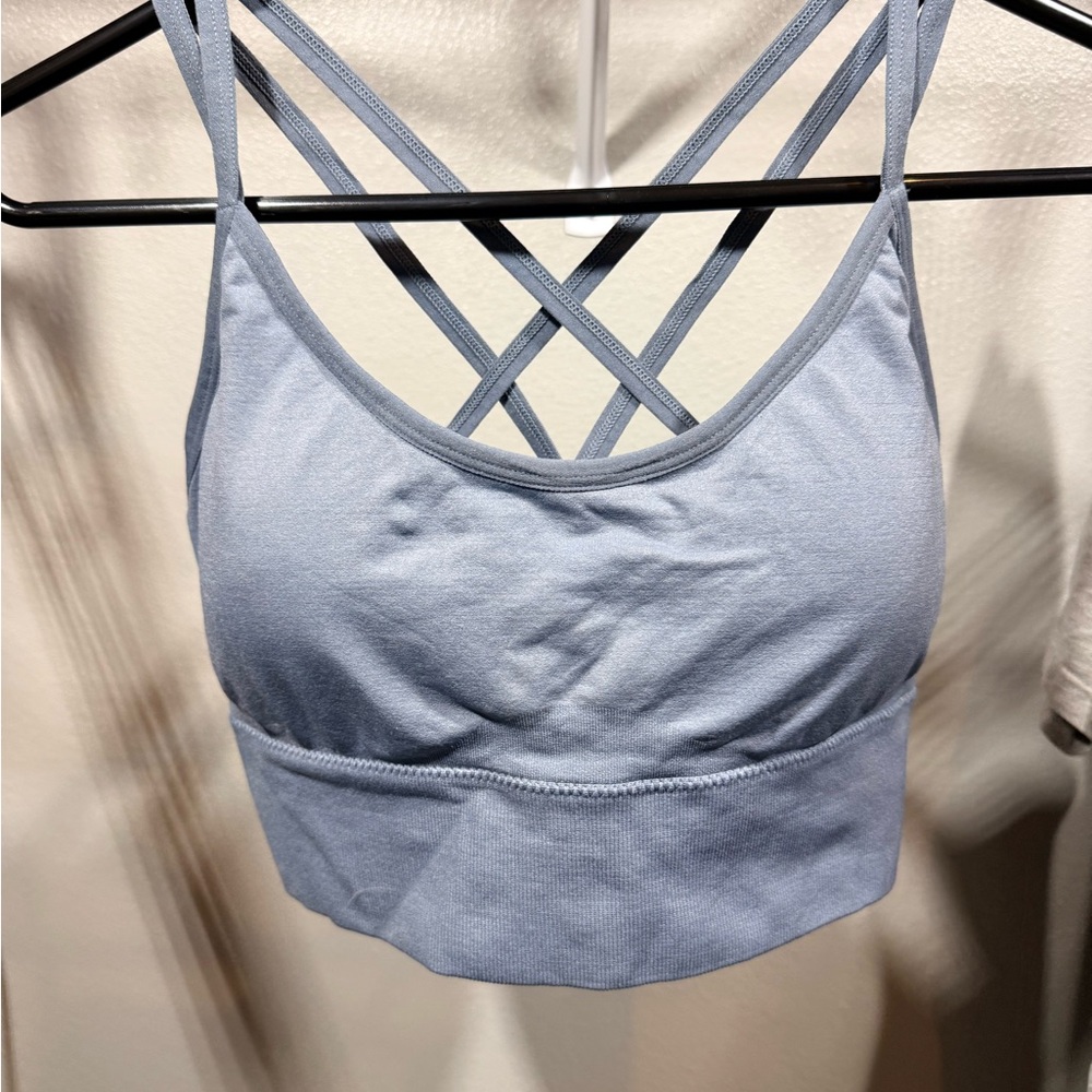 Strappy Back Light Blue Sports Bra XXL Seamless Criss Cross Yoga